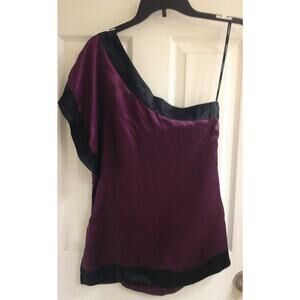 SOLD bebe, women's size small, one shoulder blouse, 100% silk, purple, NWD $79